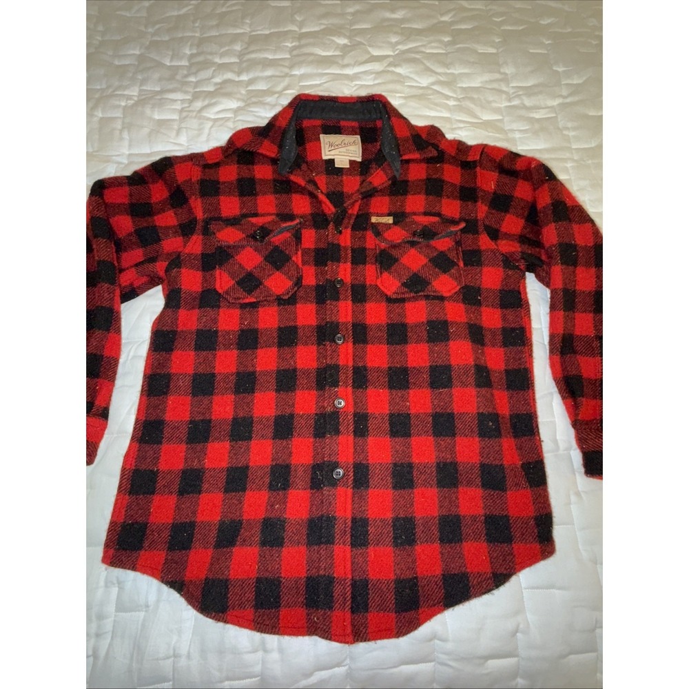 Woolrich Men's L Buffalo Plaid Wool Flannel Button-Up Shirt with Pockets